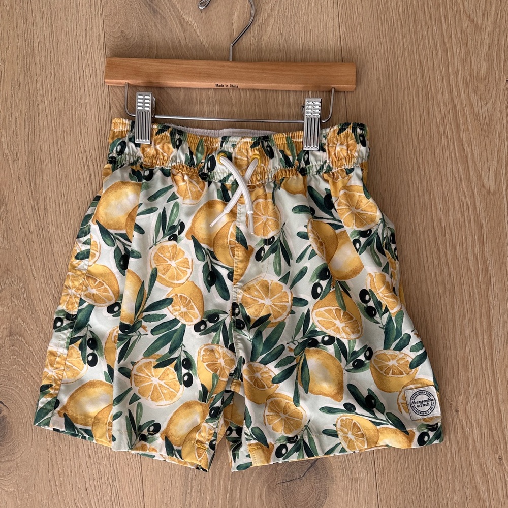 Lemon Print Boys Swim Trunks